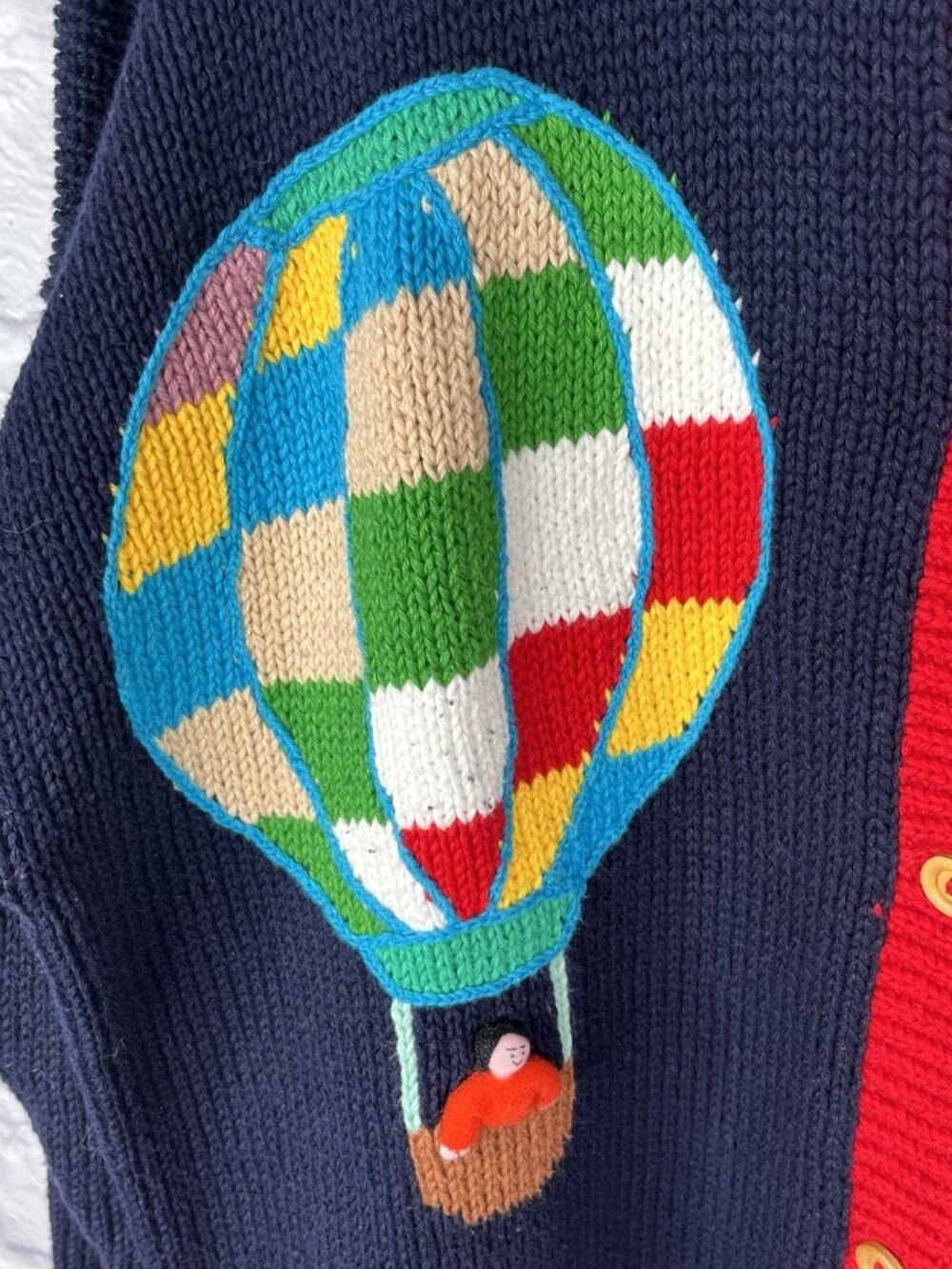COTTON SALSA Women's Navy Colorful Embroidered Balloons Sweater Cardigan - Picture 2 of 8